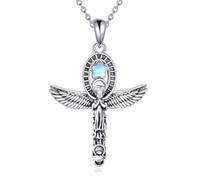 YAFEINI Cross Necklace Sterling Silver Vintage Angel Wing Pendant Christain Cross Jewellry Gift for Women