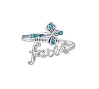 YAFEINI Cross Ring 925 Sterling Silver Turquoise Faith Over Fear Ring Christian Jewellery Cross Gifts for Women
