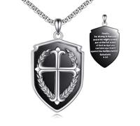 YAFEINI Cross Shield Necklace 925 Sterling Silver Bible Verse Pendant Jewellery Gift for Men Women Ephesians 6:10 (Ephesians 6:10) (Ephesians 6:10)