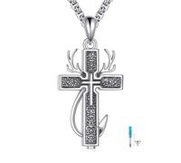YAFEINI Cross Urn Necklace for Ashes 925 Sterling Silver Fish Hook Urn Pendent Necklace Cremation Jewelry Memorial Gifts for Women Men