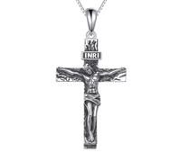 YAFEINI Crucifix Necklace 925 Sterling Silver Jesus Cross Pendant Necklace Baptism Christian Jewelry Gift for Men Women Prayer