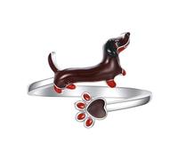 YAFEINI Dachshund Ring Sterling Silver Weiner Dog Adjustable Ring Dog Jewellery Gifts for Women Mum