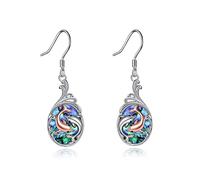 YAFEINI Dolphin Earrings Sterling Silver Abalone Shell Dolphin Dangle Drop Earrings Dolphin Jewellery Gifts for Women Daughter