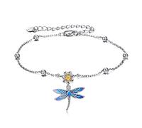 YAFEINI Dragonfly Ankle Bracelets Jewellery Gifts for Women Sterling Silver Dragonfly Flower Anklet Chain Link Anklets with 2.5 inchs Extension Chain