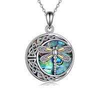 YAFEINI Dragonfly Necklace 925 Sterling Silver Abalone Shell Dragonfly Pendant Necklace Celtic Dragonfly Jewelry Gifts for Women Girls
