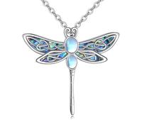 YAFEINI Dragonfly Necklace 925 Sterling Silver Moonstone Celtic Dragonfly Pendant Necklace Animal Jewellery Mother's Day Present for Women Mom