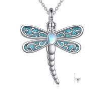 YAFEINI Dragonfly Urn Necklace for Ashes 925 Sterling Silver Moonstone Turquoise Dragonfly Cremation Pendant Memorial Jewelry for Women