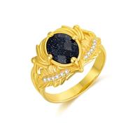 YAFEINI Feather Angel Wings Ring 925 Sterling Silver Blue Sandstone Ring Adjustable Dainty Wrap Open Thumb Rings for Women