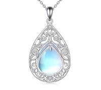 YAFEINI Filigree Moonstone Necklace for Women 925 Sterling Silver Bohemian Moonstone Pendant Necklace Jewellery Gifts for Mother Wife Daughter