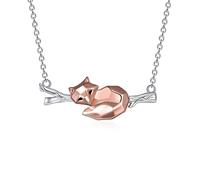 YAFEINI Fox Necklace 925 Sterling Silver Tree Branch Origami Fox Pendant Jewellery Gifts for Women Mom Wife