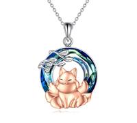 YAFEINI Fox Necklace for Women 925 Sterling Silver Nine Tailed Fox Pendant for Girls Crystal Fox Jewellery Gift