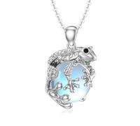 YAFEINI Frog Moonstone Necklace Sterling Silver Cute Frog Pendant Necklace Frog Jewellery Frog Lover Gift for Women Girls