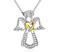 YAFEINI Guardian Angel Necklace 925 sterling silver guardian angel heart knot with zirconia necklace, 45.7 cm, box chain