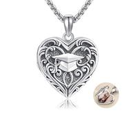 YAFEINI Heart Locket Necklace Sterling Silver Bachelor Cap Necklaces Picture Locket Necklace Graduation Jewelry Gifts For Women Men