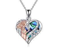 YAFEINI Horse Necklace 925 Sterling Silver I Love You to The Moon and Back Love Heart Pendant Abalone Jewellery Gift for Women Teen Girl