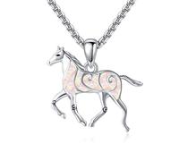 YAFEINI Horse Necklace 925 Sterling Silver Opal Horse Jewelry For Women Men