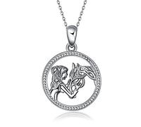 YAFEINI Horse Pendant Necklace Jewelry 925 Sterling Silver Hollow Out Girls Embrace Horse Gift for Women Girls (girl embrace horse necklace)
