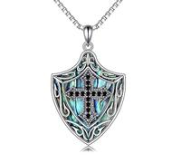 YAFEINI Knights Templar Cross Shield Necklace Sterling Silver Abalone Shell Pendant Shield Jewellery for Men Women Valentine's Day Christmas Birthday Gifts (A-Abalone Shell Cross Shield Necklace)
