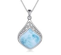 YAFEINI Larimar Jewellery Necklace Sterling Silver Filigree Irish Celtic Teardrop Natural Gemstone Larimar Pendant Necklace Jewellery Gifts For Women Girls