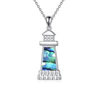 YAFEINI Lighthouse Necklace For Women 925 Sterling Silver Lighthouse Pendant Necklace Abalone Shell Mothers Day Jewellery Gift For Girlfriend Lover