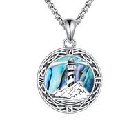 YAFEINI Lighthouse Necklace For Women Sterling Silver Abalone Shell Compass Pendant Necklace Lighthouse Birthday Jewelry Gift For Her