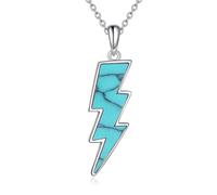 YAFEINI Lightning Bolt Necklace 925 Sterling Silver Turquoise Flash Thunder Pendant for Women Girls Minimalist Jewellery Gift
