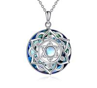 YAFEINI Lotus Necklace 925 Sterling Silver Moonstone Lotus Pendant Necklace Yoga Lotus Jewellery Gifts for Women