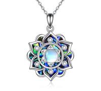 YAFEINI Lotus Necklace 925 Sterling Silver Moonstone Pendant Necklace Abalone Shell Yoga Lotus Jewelry for Women Christmas Jewellery Gifts