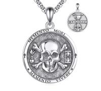 YAFEINI Memento Mori Necklace 925 Sterling Silver Skull Pendant Hourglass Memento Mori Jewelry Gifts for Men Women
