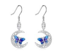 YAFEINI Moon Butterfly Earrings for Women 925 Sterling Silver Butterfly Animal Dangle Earrings Moon Jewelry Gifts for Wife Women