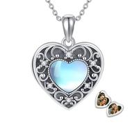 YAFEINI Moonstone Locket Necklace 925 Sterling Silver Moonstone Locket Necklace that Holds Pictures for Women Jewelry Heart Locket