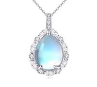 YAFEINI Moonstone Necklace for Women 925 Sterling Silver Cubic Zirconia Pendant Teardrop Lapis Jewellery Gift for Girls