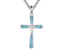 YAFEINI Nail Cross Necklace for Men Sterling Silver Turquoise Cross Necklace Christian Jewellery Gifts for Men