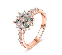 YAFEINI Natural Moss Agate Ring for Women 925 Sterling Silver Snowflake Engagement Ring for Girls Moss Agate Jewellery Gift (rose gold, L1/2 (US-Size6))