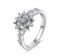 YAFEINI Natural Moss Agate Ring for Women 925 Sterling Silver Snowflake Engagement Ring for Girls Moss Agate Jewellery Gift (silver, O (US-Size7)
