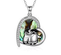 YAFEINI Penguin Gifts Sterling Silver Penguin Necklace Abalone Shell Hugging Penguins Jewelry for Women Sister
