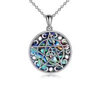 YAFEINI Pentagram Necklace Triple Moon Goddess Pendant 925 Sterling Silver Trinity Celtic Knot Abalone Shell Jewellery Gift for Women Girls (abalone shell)