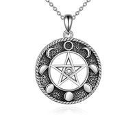 YAFEINI Pentagram Pentacle Necklace 925 Sterling Silver 7 Chakra Pendant Wiccan Star Crescent Moon Necklaces Jewellery Gifts for Women
