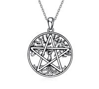 YAFEINI Pentagram Pentacle Necklace 925 Sterling Silver Tree of Life Pentagram Pentacle Pendant Necklace Wiccan Jewellery for Women Men Gifts