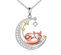 YAFEINI Raccoon/Fox/Panda Necklace 925 Sterling Silver Moon Star Pendant Cute Animal Jewellery Gifts for Women Teen Girls
