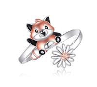 YAFEINI Red Panda Open Ring 925 Sterling Silver Cute Red Panda Ring Jewellery Gifts for Women