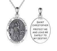 YAFEINI Saint Christopher Necklace 925 Sterling Silver Bless Safety Protection Medal Pendant Religious Amulets Jewelry Gifts for Women Men