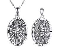 YAFEINI Saint Sebastian Necklace for Men 925 Sterling Silver Patron of Athletes Pendant Hockey Player Medal Religious Sports Jewelry Gift