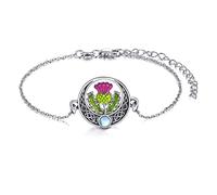 YAFEINI Scottish Thistle Bracelet Sterling Silver Scottish Symbol of Love Celtic Knot Pendant Bracelet Jewelry Scottish Thistle Pendant Jewelry Gift for Women Girls