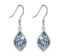 YAFEINI Scottish Thistle Earrings 925 Sterling Silver Abalone Shell Earrings Purple Flower Floral Scotland Dangling Jewellery Gifts for Women Mom Grandma Scottish Thistle Flower Lover