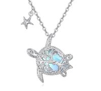 YAFEINI Sea Turtle Necklace 925 Sterling Silver Moonstone Tree of Life Pendant Necklace Birthday Turtle Jewellery Gifts for Women