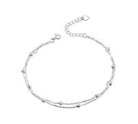 YAFEINI Silver Anklet Women 925 Sterling Silver Adjustable Ankle Bracelets for Women Layered Chain Ball and Bead Double Chain Anklets Jewellery Gifts