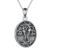 YAFEINI Skeleton Tree of Life Locket Necklace 925 Sterling Silver Vintage Oval Photo Locket Pendant That Holds Pictures Inside Anniversary Halloween Jewelry Gift for Women Men Him Her