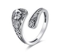 YAFEINI Skull Spoon Ring 925 Sterling Silver Gothic Adjustable Skull Rose Flower Statement Ring Vintage Victorian Jewellery for Women (7)