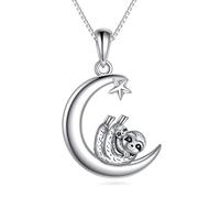 YAFEINI Sloth Necklace 925 Sterling Silver Moon Mother Daughter Sloth Pendants Necklace Sloth Jewelry Gifts for Women Mom